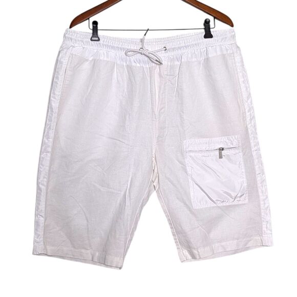 Sean John Size 36 White Linen Cotton Blend Shorts Stretch Waist Drawstring Beach - Picture 1 of 10